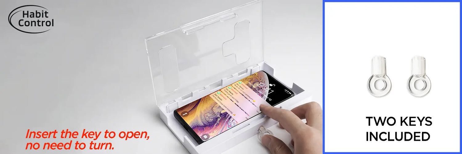 Habit Control cell phone lock box with key -insert the key to open, no need to turn