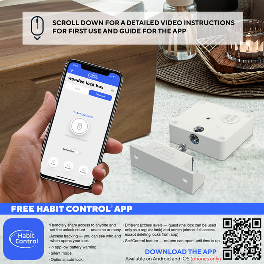 Key features of smart wooden lock box with app: sharing & tracking access, silent mode, optional auto lock, different access levels, self-control function