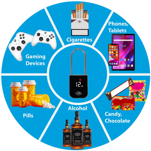 Timer lock for cigarettes, phones, tablets, snack, candies, chocolate, alcohol, medication, game consoles etc. 