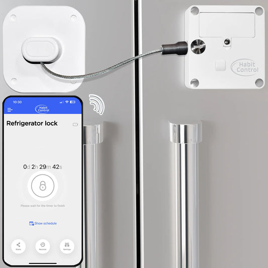 Habit Control smart access system for refrigerators, cabinets and drawers. Schedule, timer and simple lock modes
