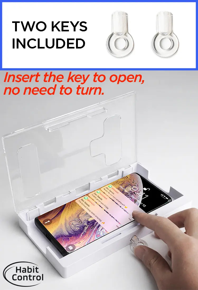 Habit Control cell phone lock box with key -insert the key to open, no need to turn