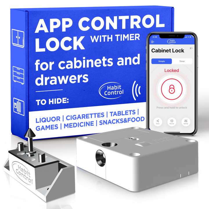Habit Control app controlled lock for cabinets and drawers with timer