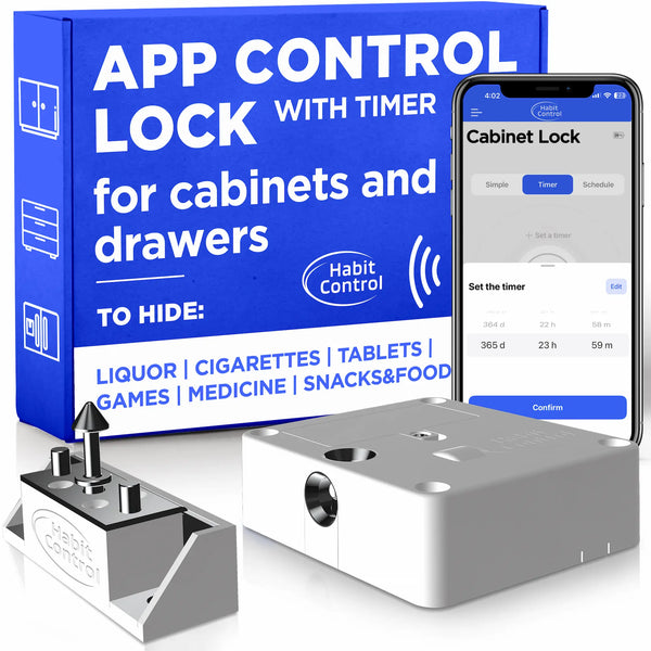 Habit Control app controlled lock for cabinets and drawers with timer, schedule and simple working modes
