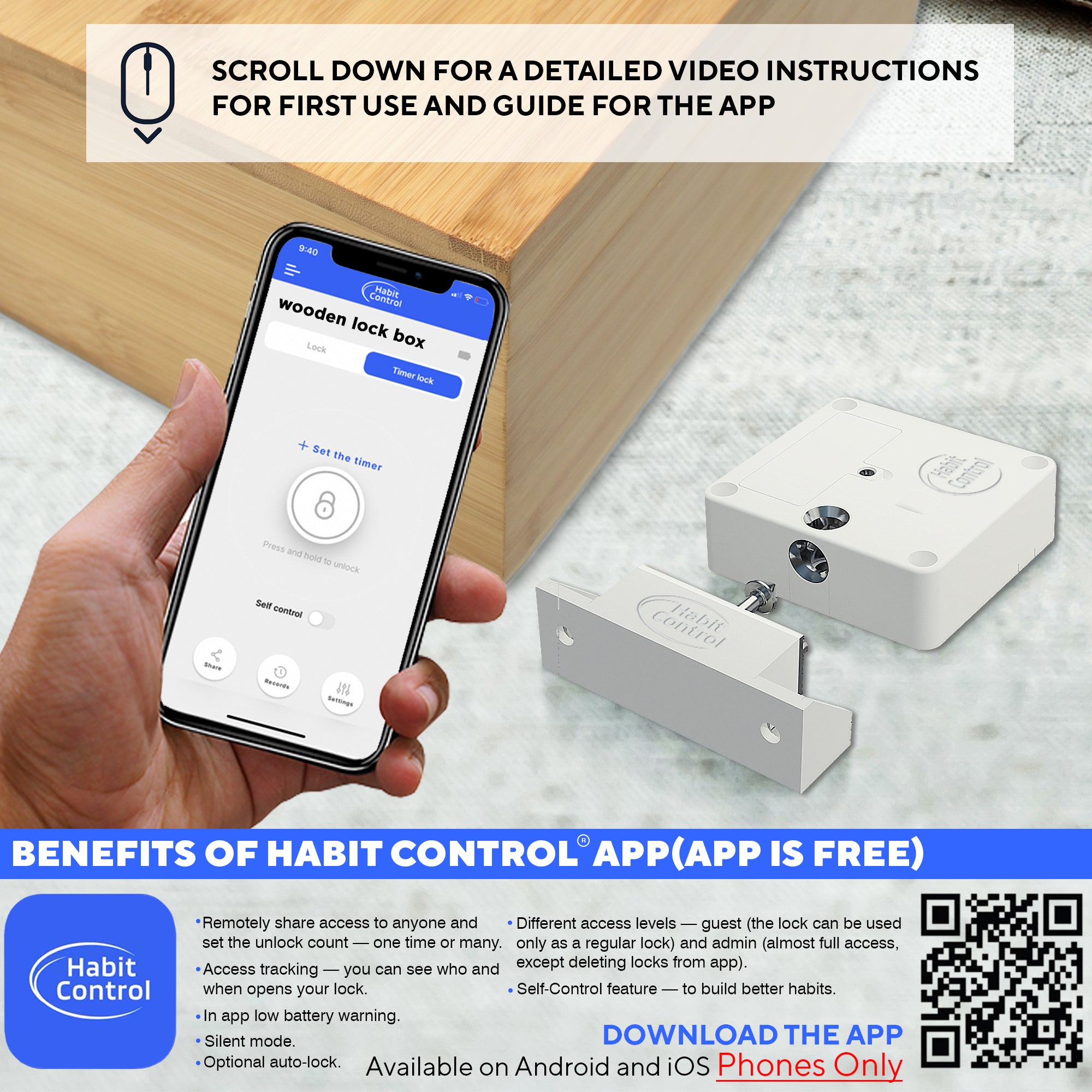 Wooden Time Lock Box App Controlled, Timed Locking Container – Habit ...