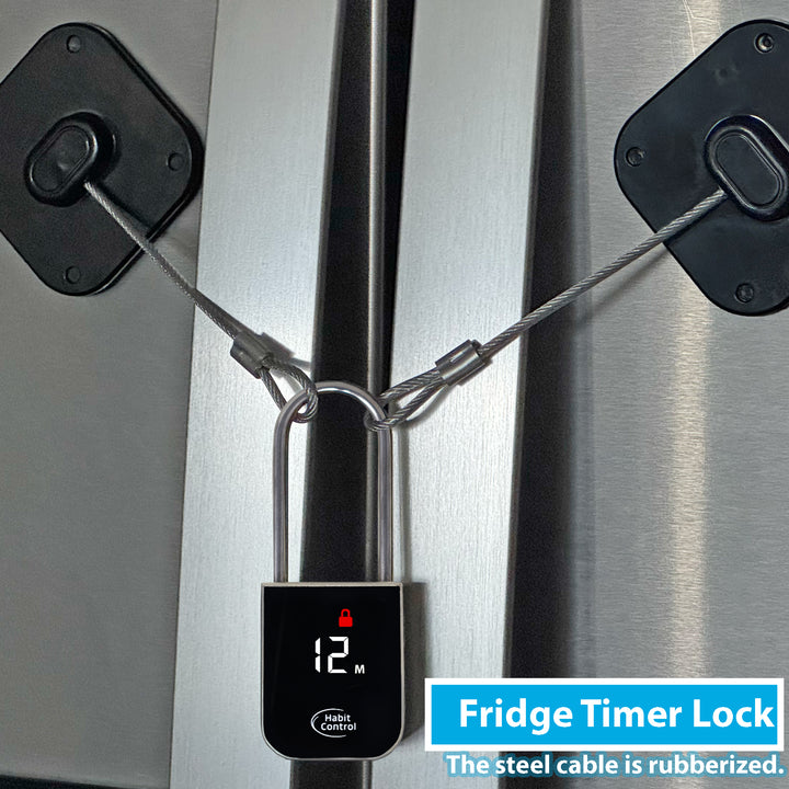 Fridge timer lock with digital display on a refrigerator door