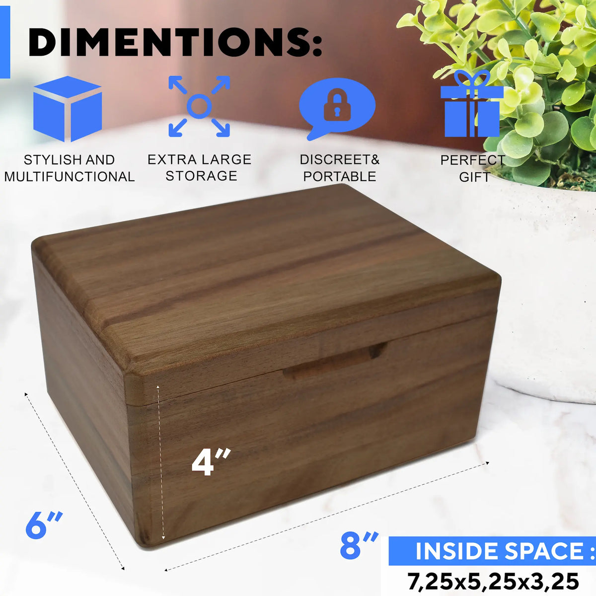 Habit Control timer lock box is 8x6x4 inch with sturdy metal hinges, smooth and solid surface and magnetically sealed lid
