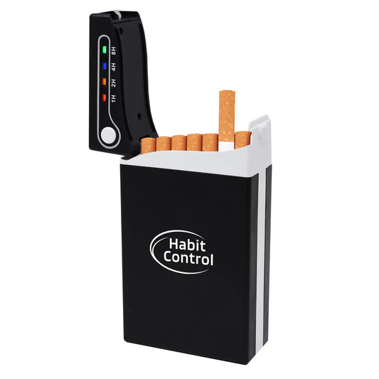 Habit Control black cigarette case device on a white background
