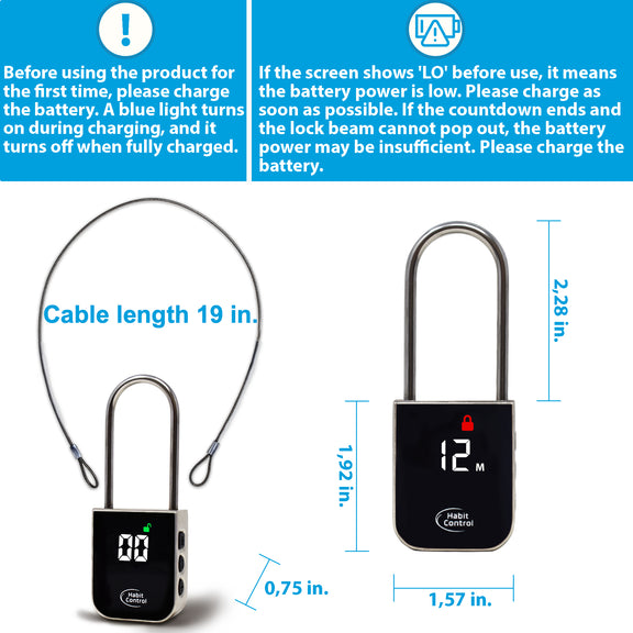Time Lock, Lockable Timer Padlock, Timed Locker with Steel Cable ...