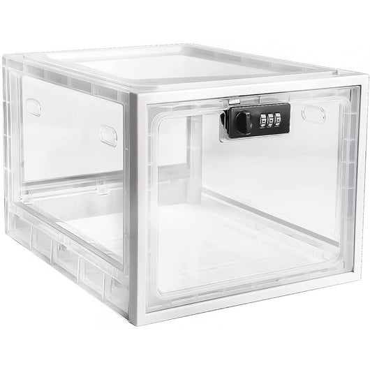 Clear lock box with combination lock on white background