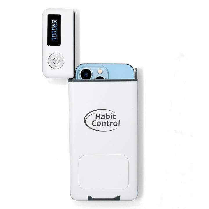 Habit Control White Cell Phone Lock Box with a Timer to stop phone addiction on a white background