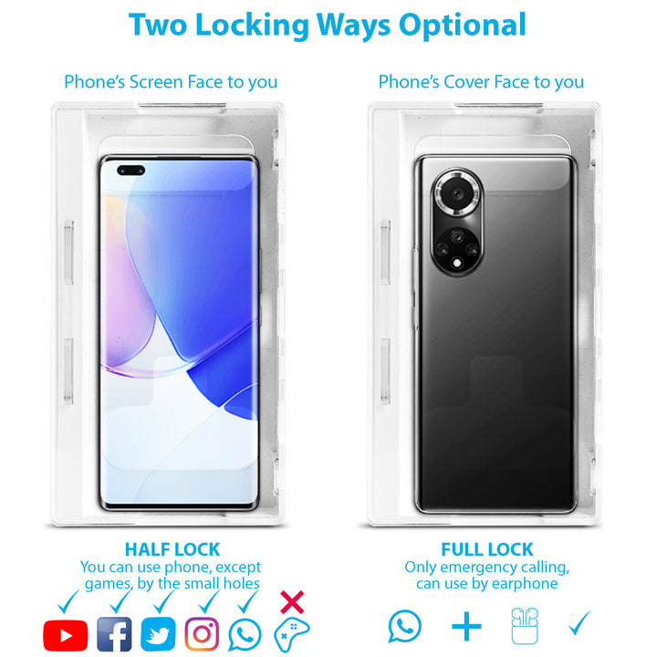 Two locking ways: phone's screen face to you and phone cover face to you