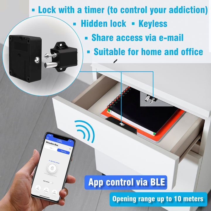  Habit Control App Controlled Timed Lock Box, Wooden Lock Box  with Timer, Locked Snack Box with Electronic Timer Lock
